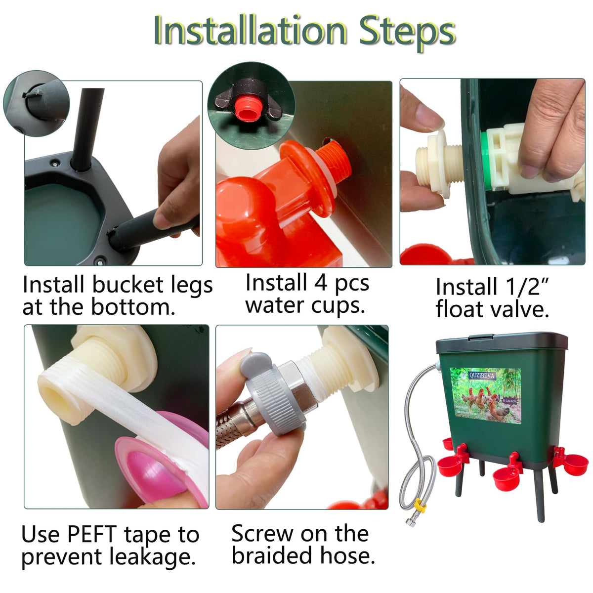 4 Gallon Automatic Float Controlled Poultry Waterer with Hose and Cups D494