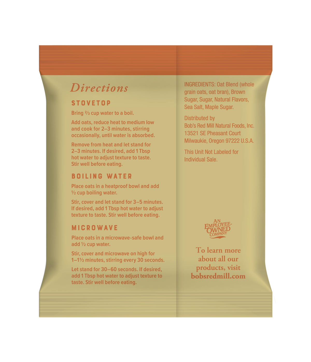 Instant Oatmeal, Maple Brown Sugar, 24 Packets, Gluten Free, Whole Grain W70080