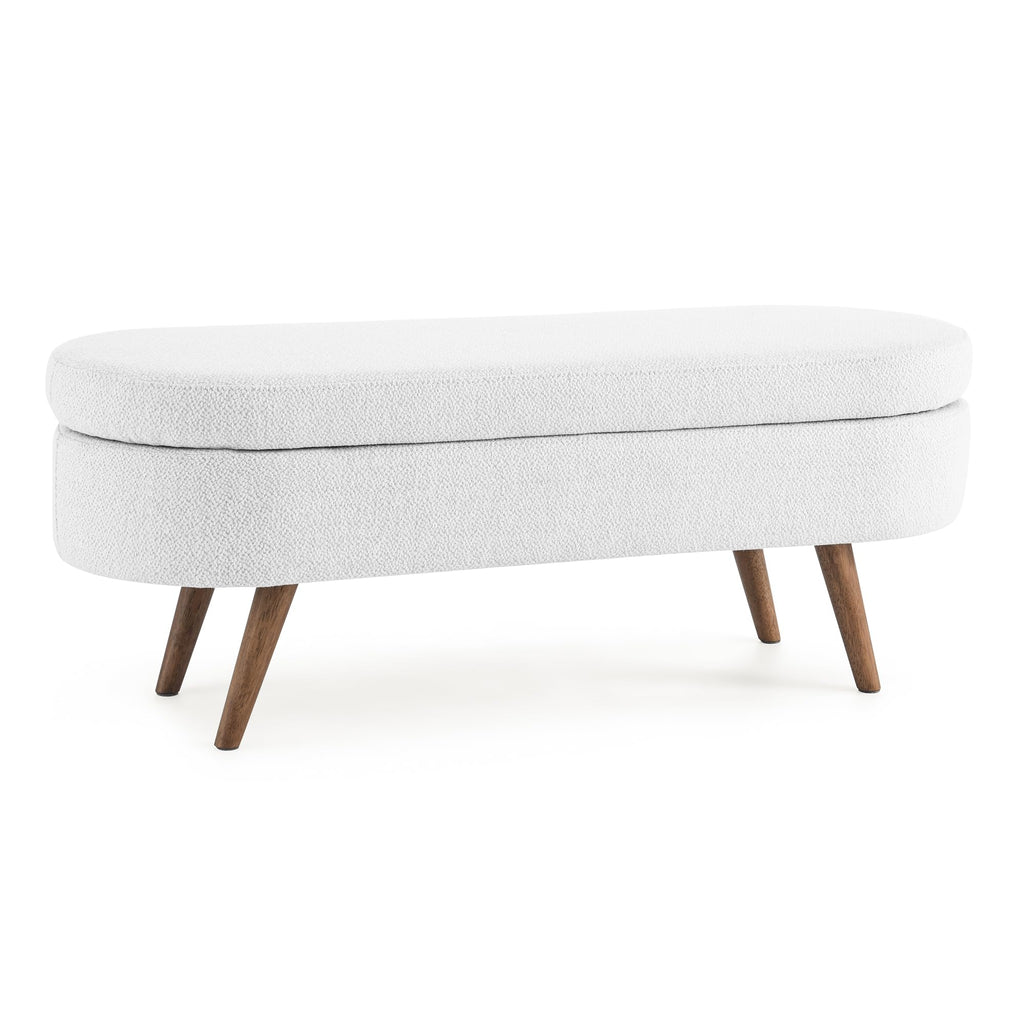 Oval Storage Bench with Rubber Wood Legs, White Y6645