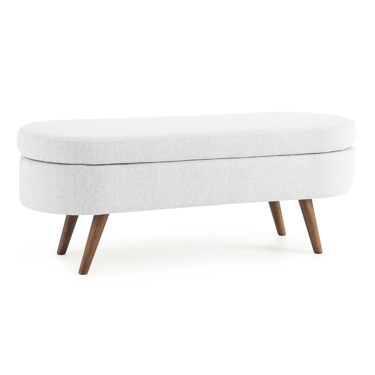 Oval Storage Bench with Rubber Wood Legs, White Y6645