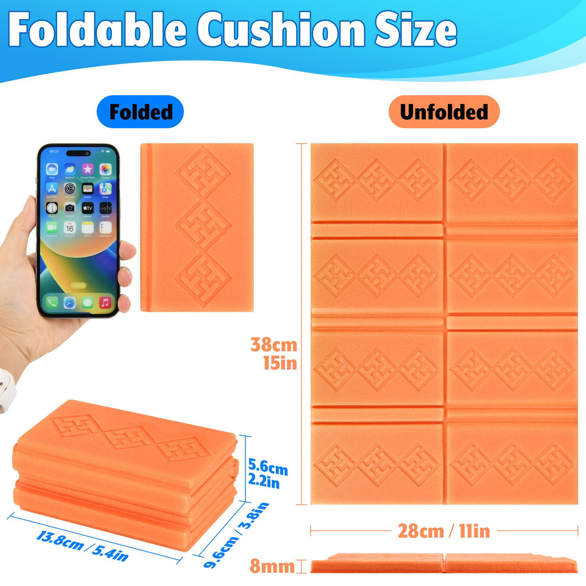 2 Pcs 15x11 Inch Foldable Waterproof Camping Seat Cushion Q1930