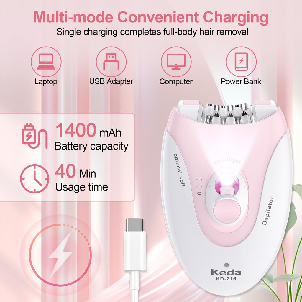 2 Speeds Rechargeable Epilator with LED Light R25740