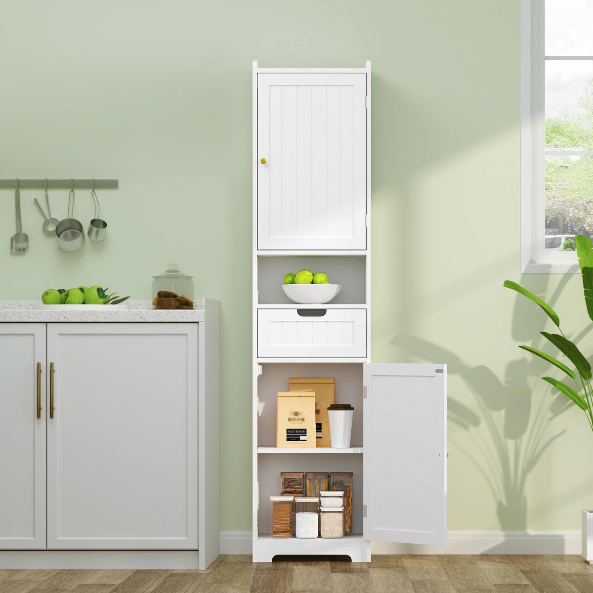 67" H Tall White Bathroom Storage Cabinet B447