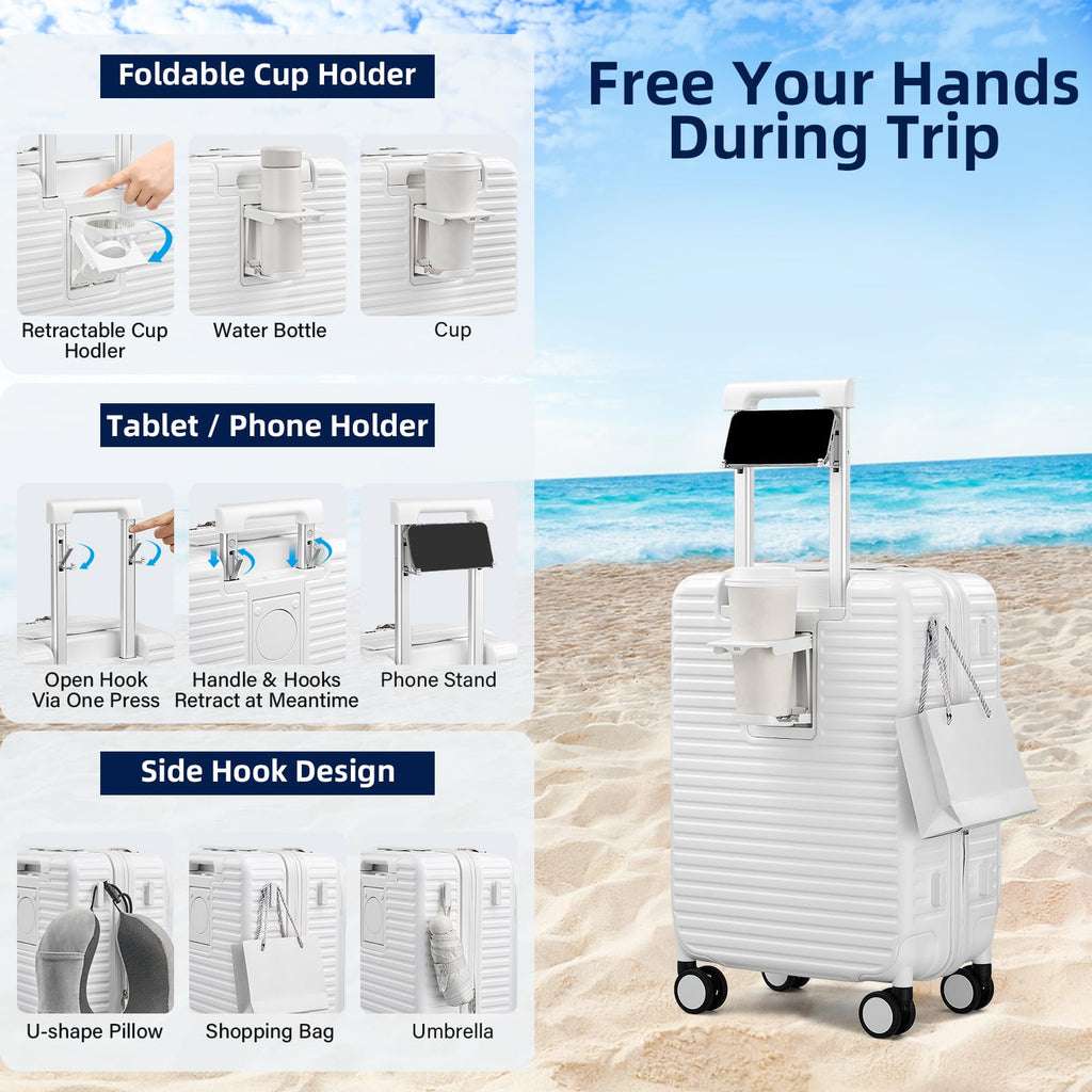 20 Inch White Hard Shell Carry on Luggage with Wheels D2791