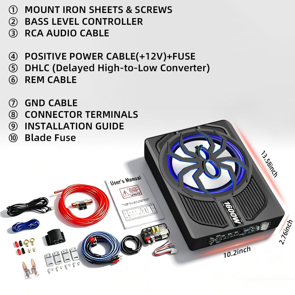 10" 1600W Under Seat Powered Subwoofer with Built-in Amp A86916
