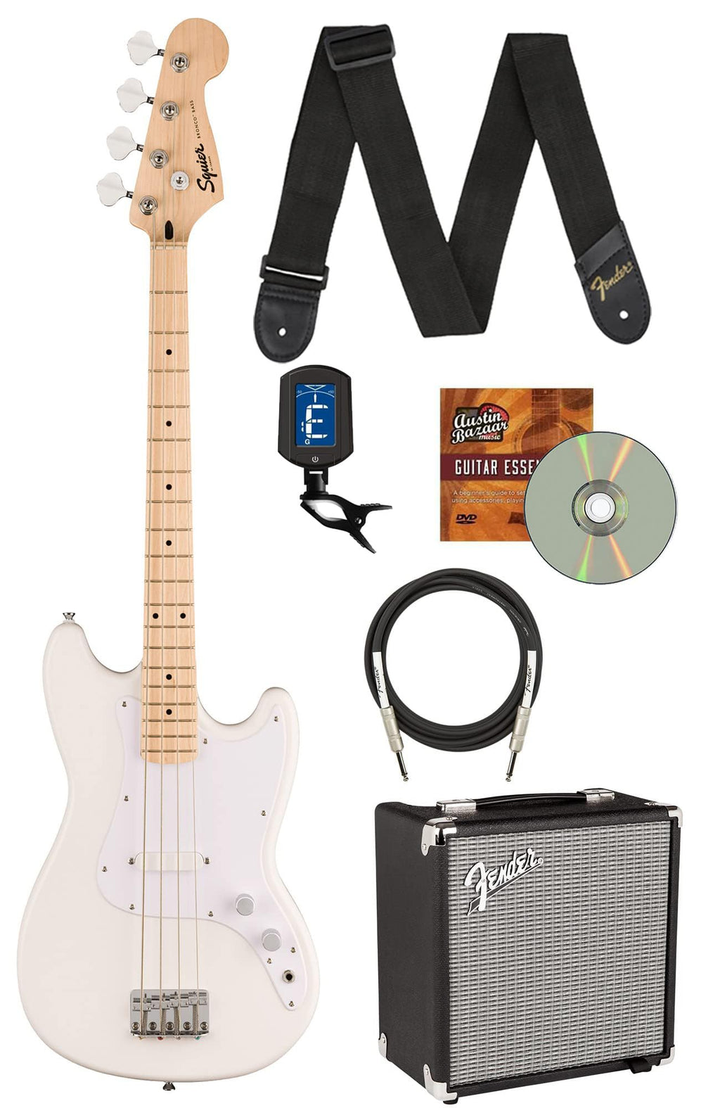 Arctic White Bass Guitar with Amplifier and Cable N44227