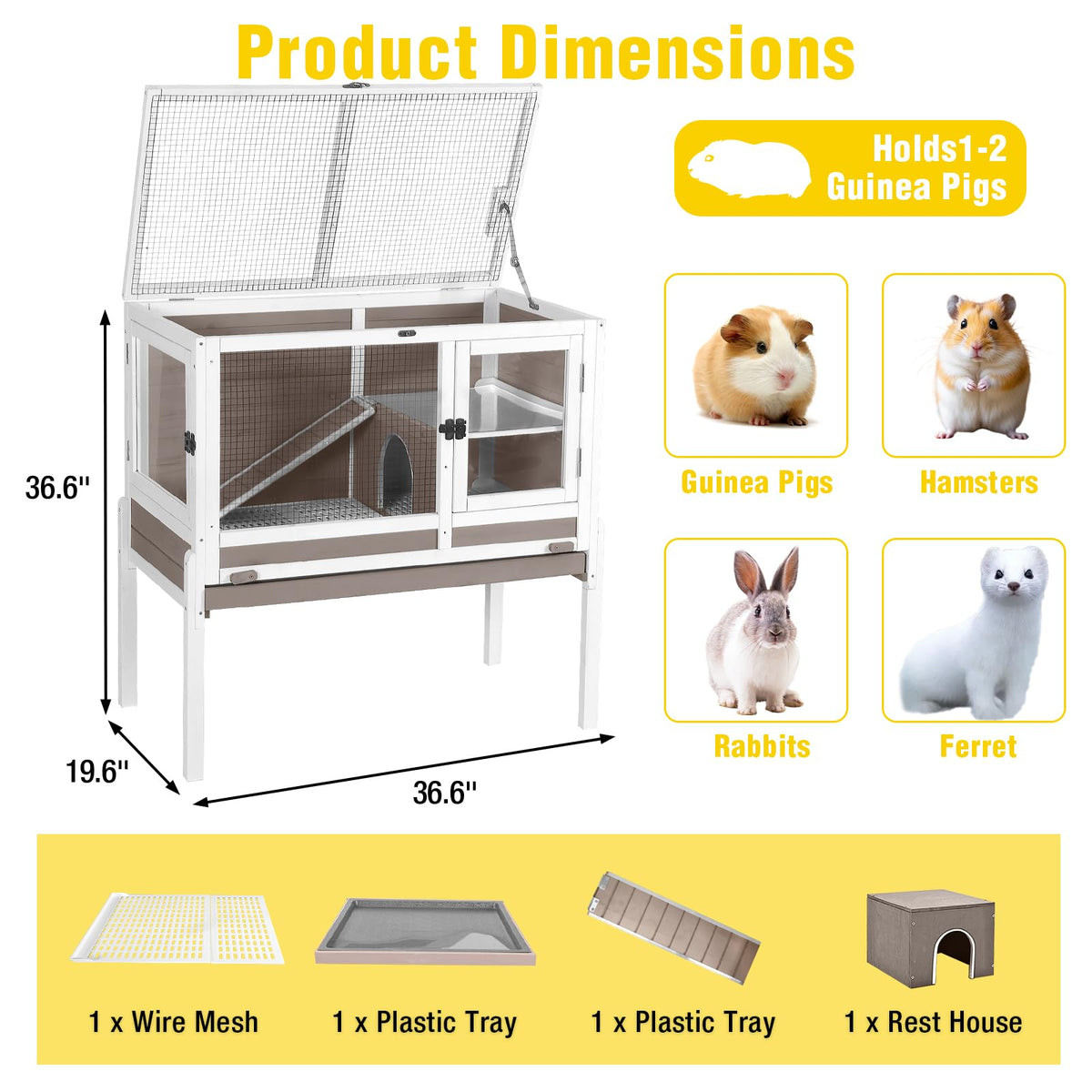 2-Story Indoor Rabbit Hutch Guinea Pig Cage with Stand J450322