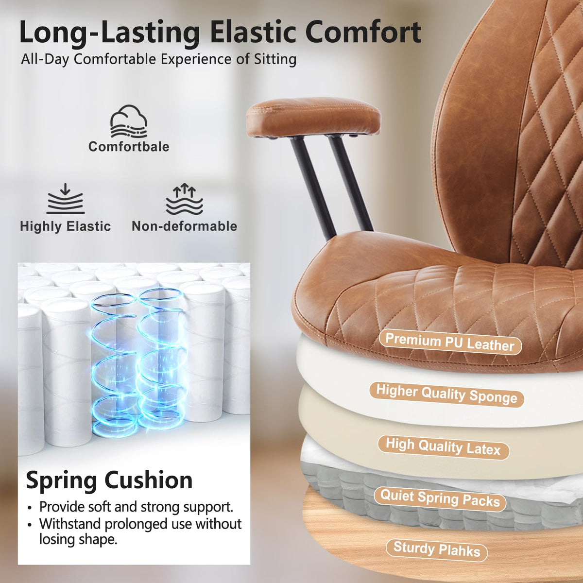 Brown Leather Ergonomic Office Chair with Lumbar Support X910