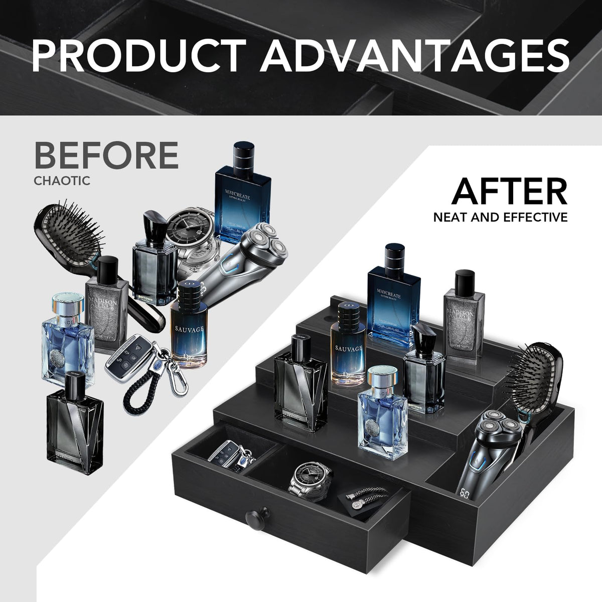 3 Tier Cologne Stand Organizer with Velvet Lining Drawer Q338
