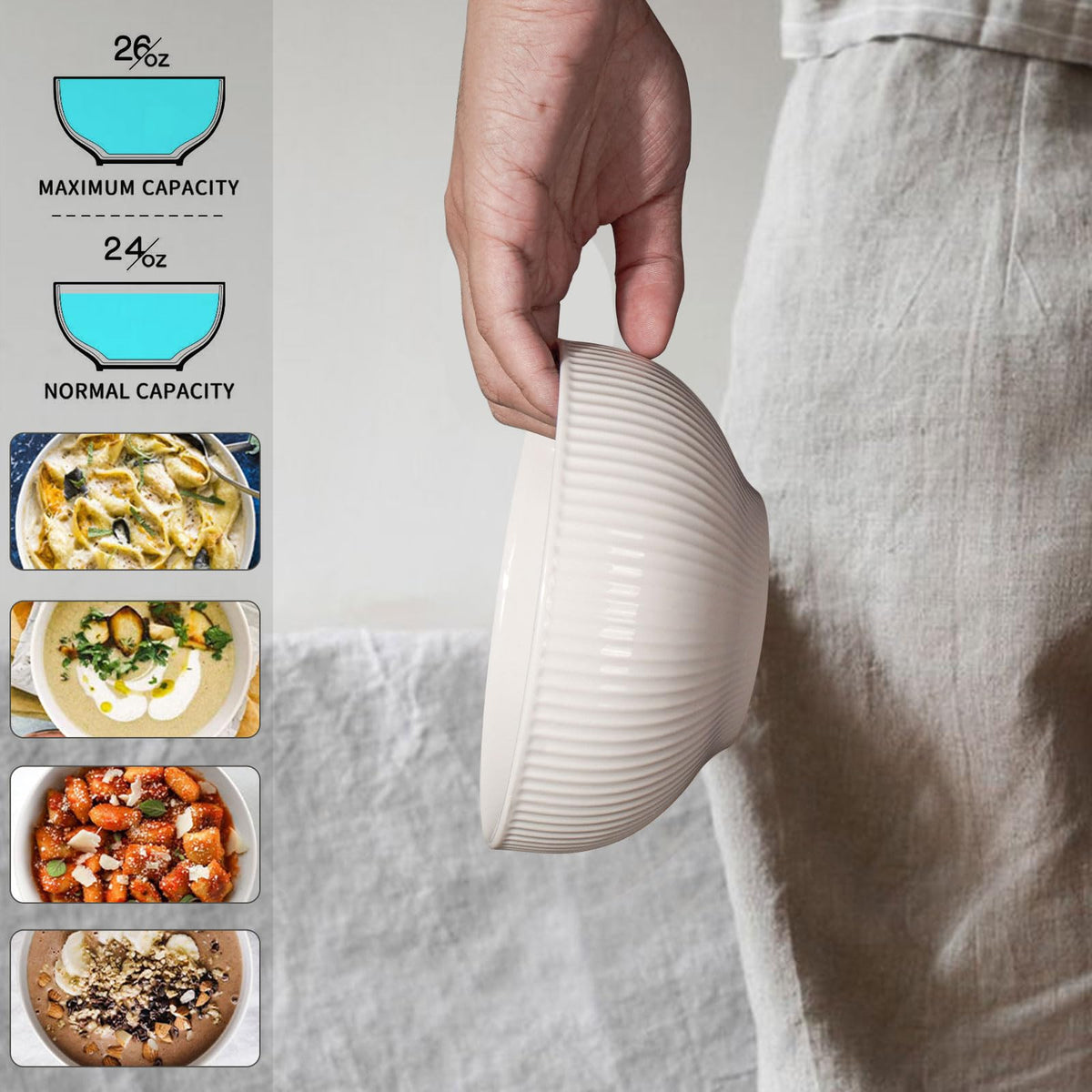 White 26 oz Ceramic Soup Bowls Set of 4 V11566