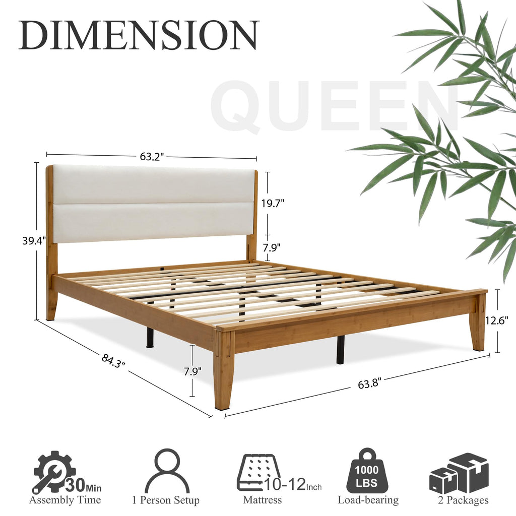 Solid Bamboo Queen Size Bed Frame with Headboard K4405