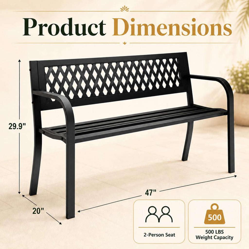 47" Black Outdoor Bench with Backrest L4859