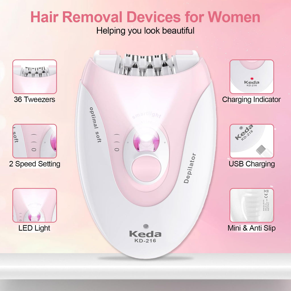2 Speeds Rechargeable Epilator with LED Light R25740
