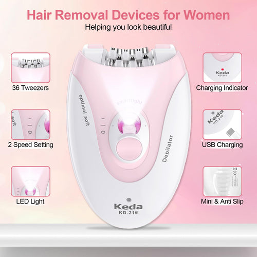 2 Speeds Rechargeable Epilator with LED Light R25740