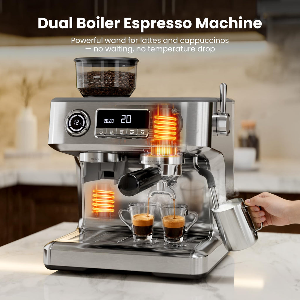 20 Bar Dual Boiler Espresso Machine with Grinder & Milk Steamer T276