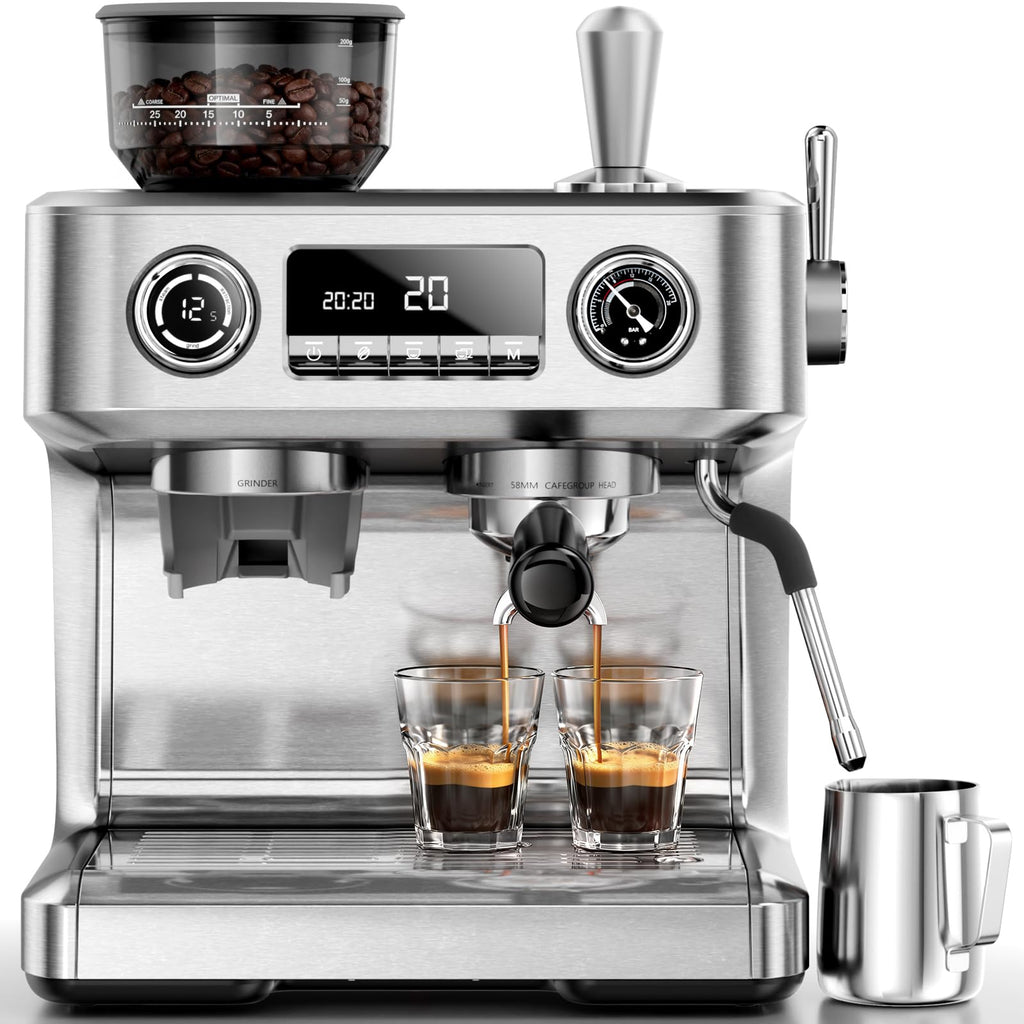 20 Bar Dual Boiler Espresso Machine with Grinder & Milk Steamer T276