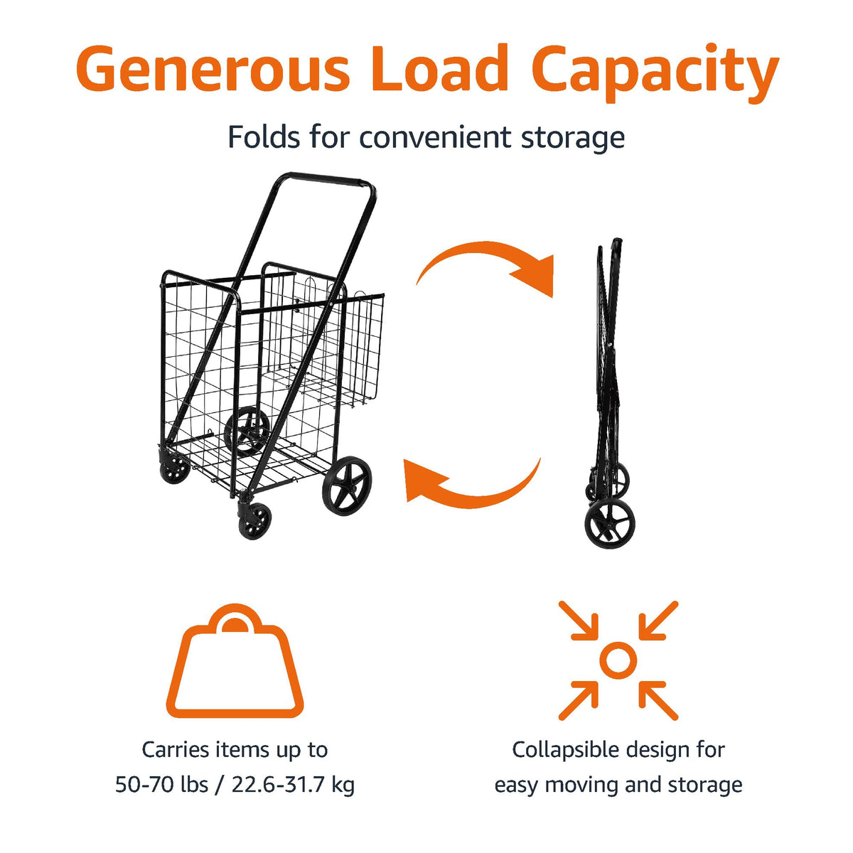 Foldable Utility Cart with 360-Degree Wheels, X-Large, Black H448