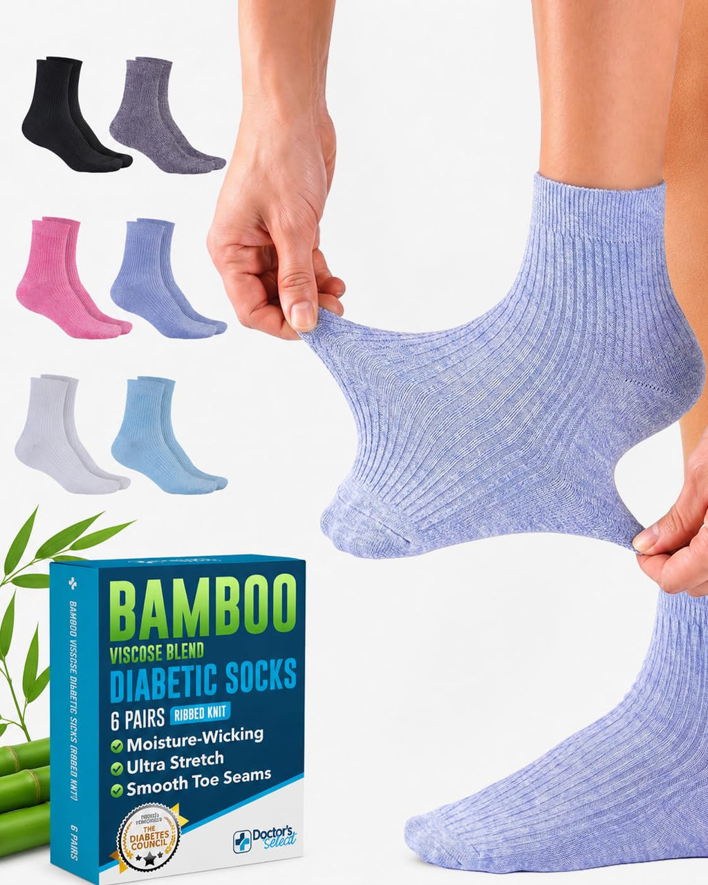 Bamboo Viscose Diabetic Socks 6 Pairs P175830