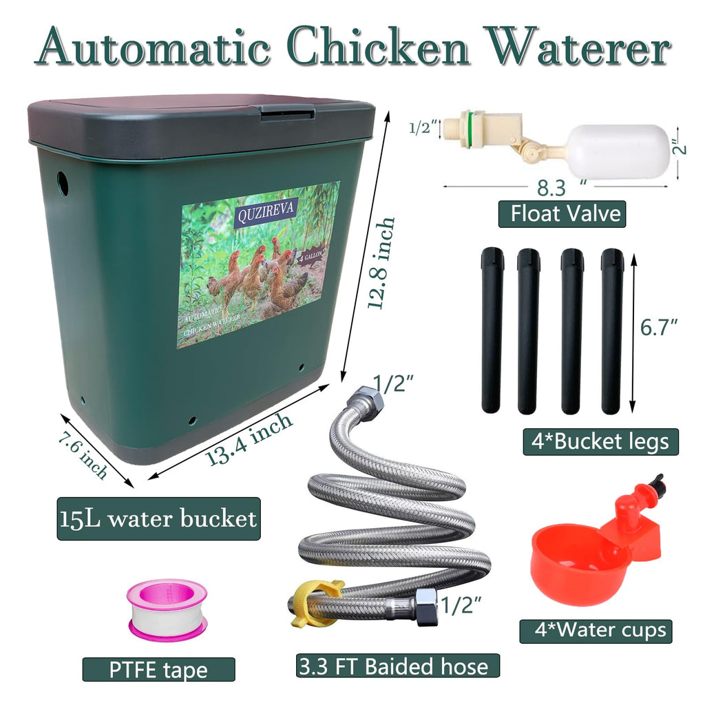 4 Gallon Automatic Float Controlled Poultry Waterer with Hose and Cups D494