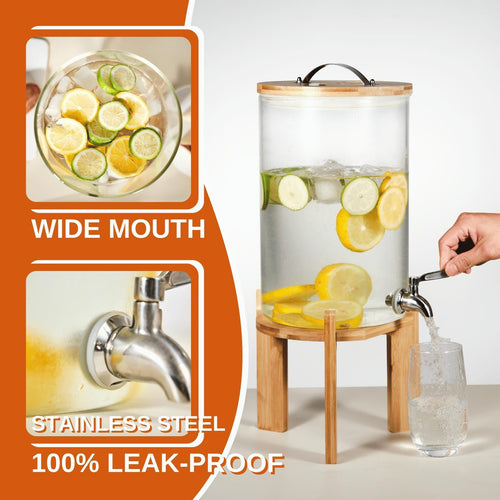 2.1 Gallon Glass Beverage Dispenser with Bamboo Stand and Spigot J711