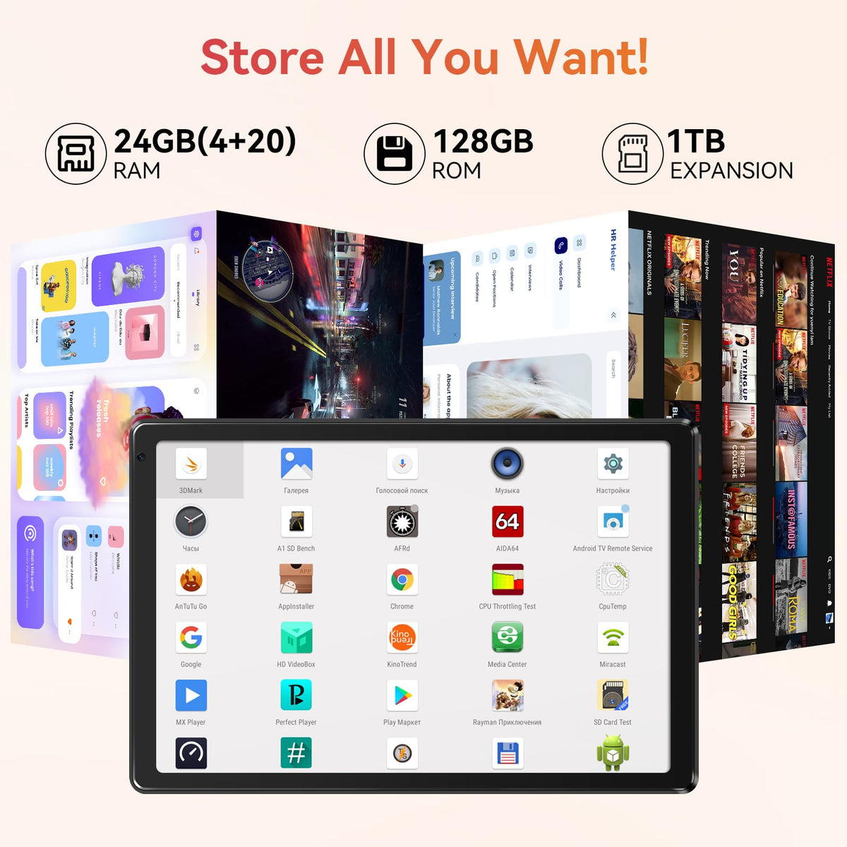 10.1" Android Tablet with Octa-core Processor 24GB RAM 128GB ROM HD IPS Touchscreen G6921