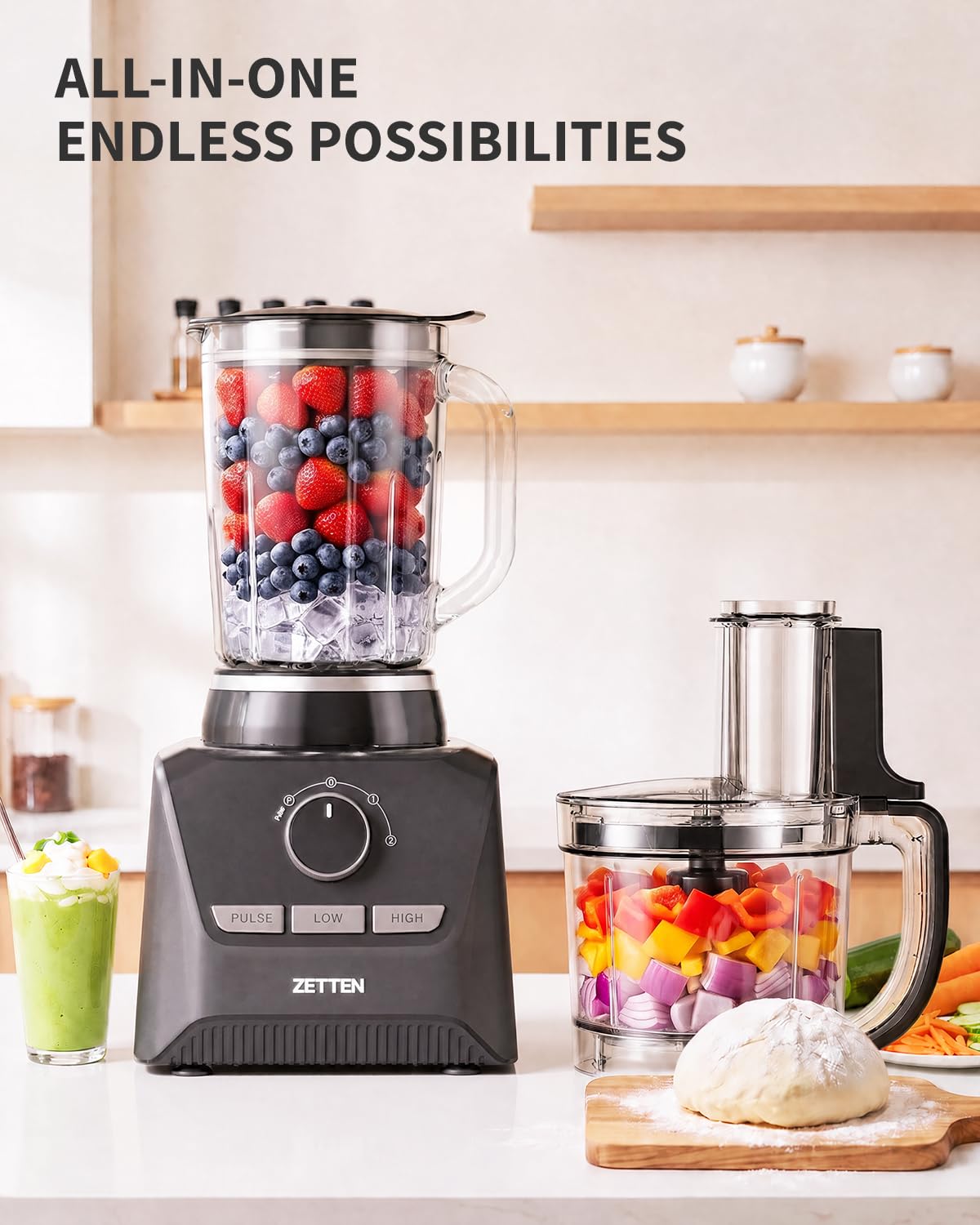 900W Black Food Processor & Blender Combo J156