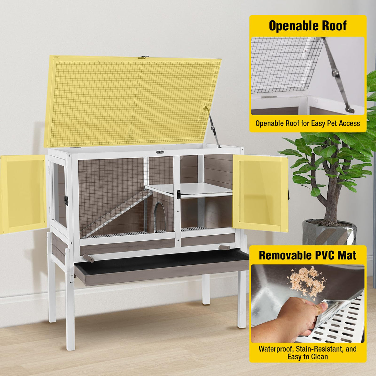 2-Story Indoor Rabbit Hutch Guinea Pig Cage with Stand J450322