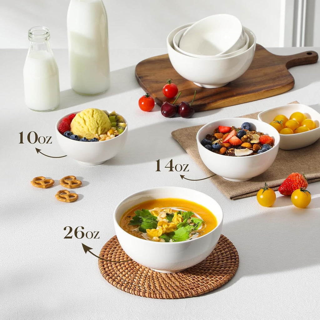 White 26 Oz Ceramic Soup Bowls of 4 F411