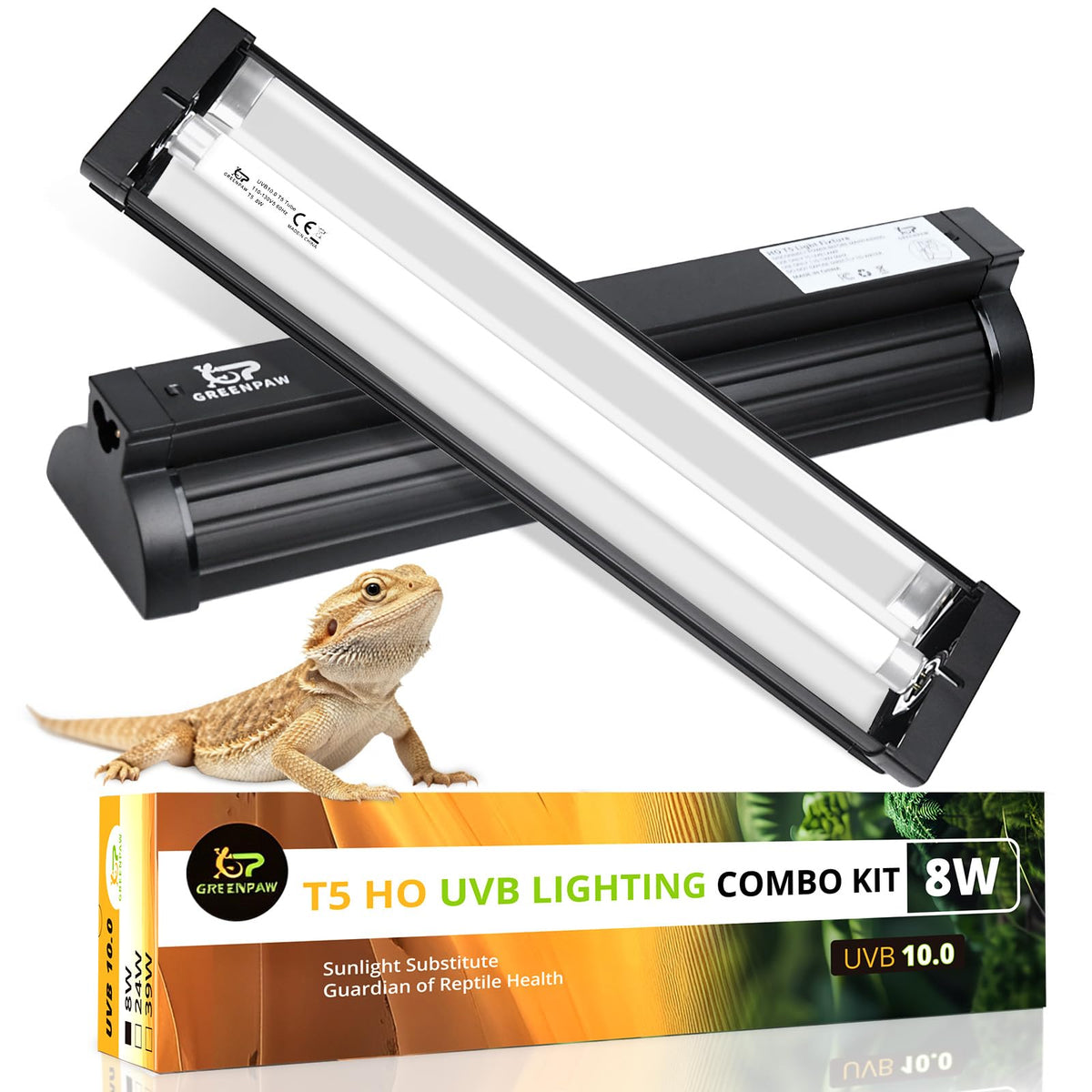 8W 10.0 UVB Reptile Light Fixture Combo Kit with Terrarium Hood D752