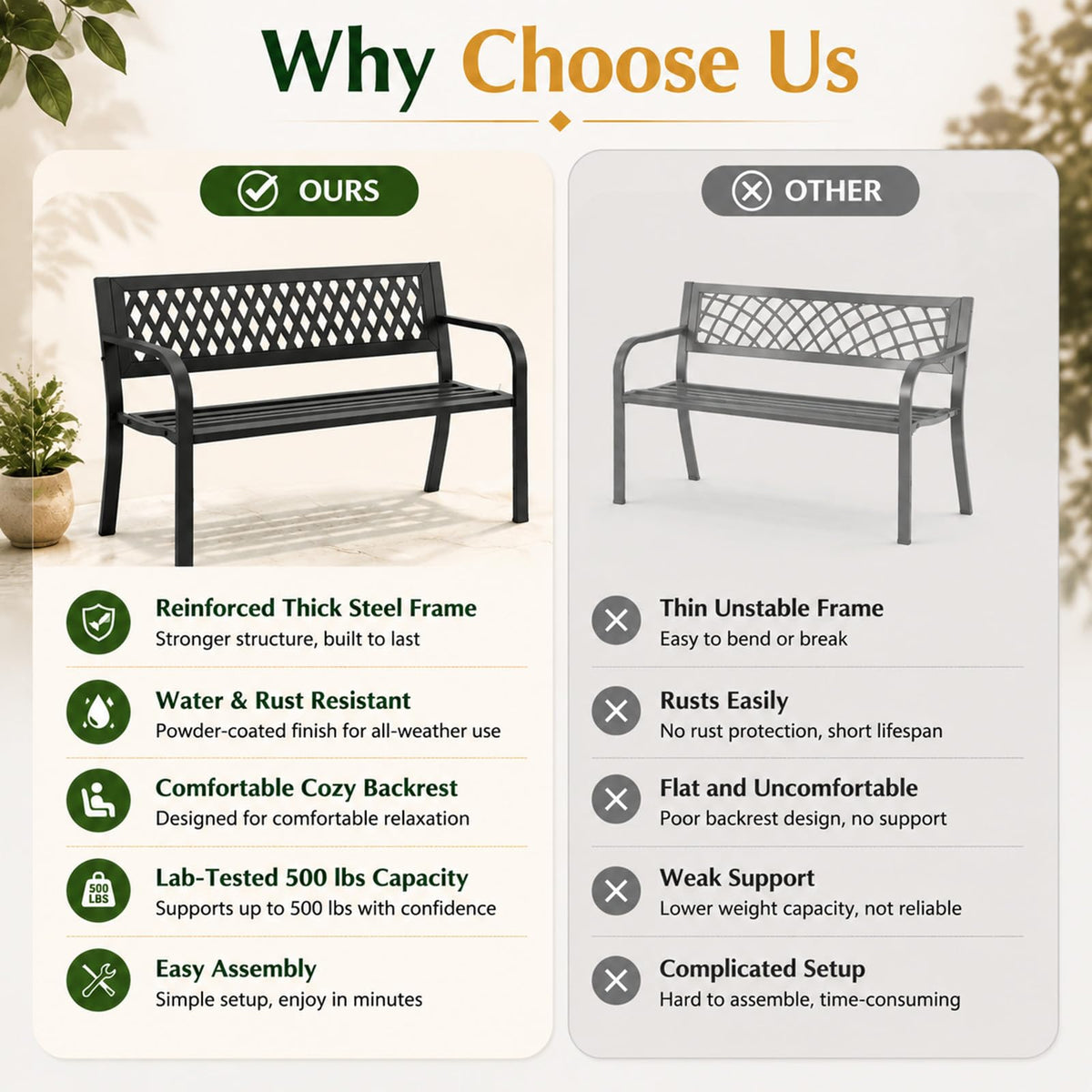 47" Black Outdoor Bench with Backrest L4859