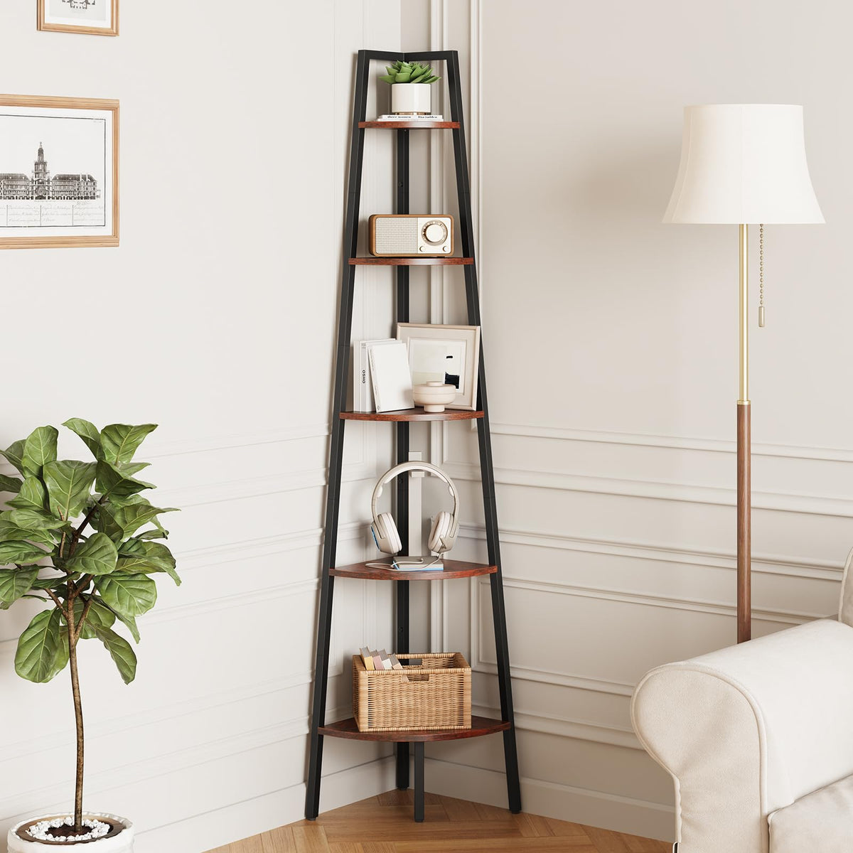 5-Tier Corner Shelf Stand with Metal Frame L648