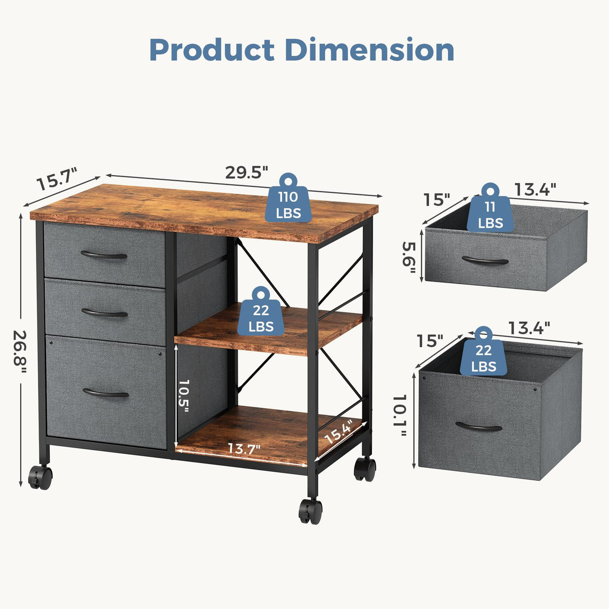 3 Drawer Mobile File Cabinet C649123