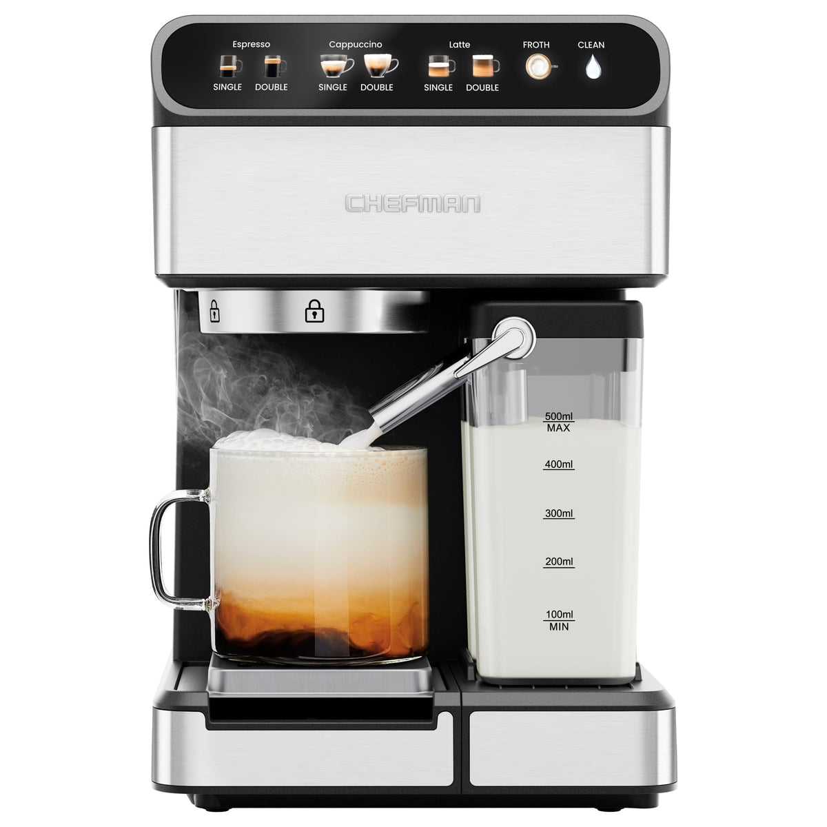 Espresso Machine with Built-In Milk Frother, 1.8 Liter Stainless Steel S4090
