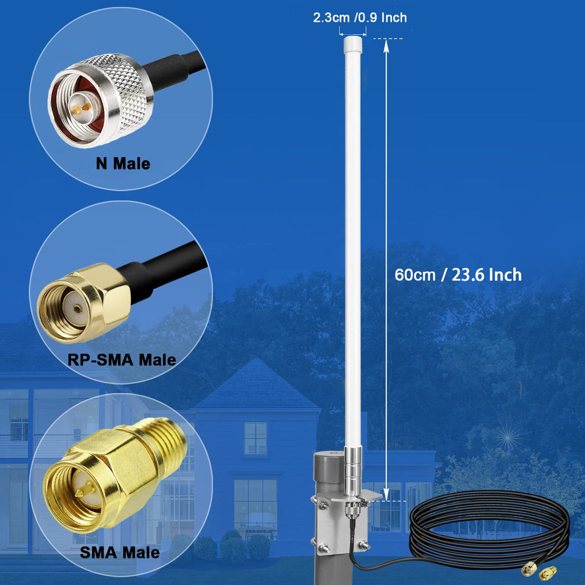 Waterproof 8dBi Omni-Directional Glass Fiber LoRaWan 915MHz Antenna with 5M Cable S266977