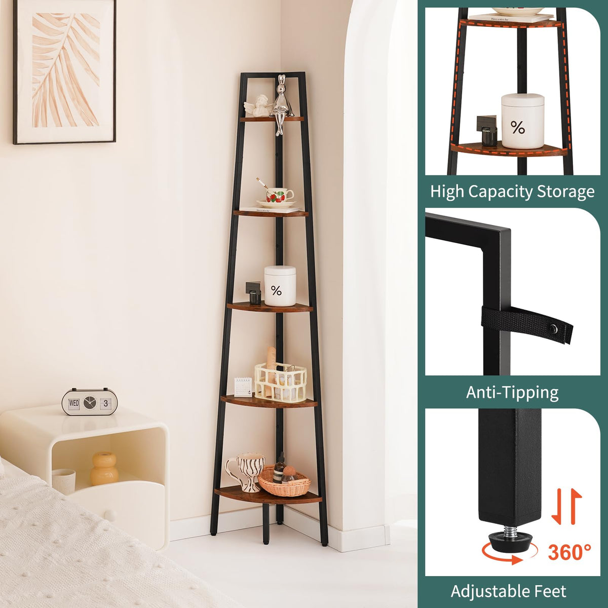 5-Tier Corner Shelf Stand with Metal Frame L648