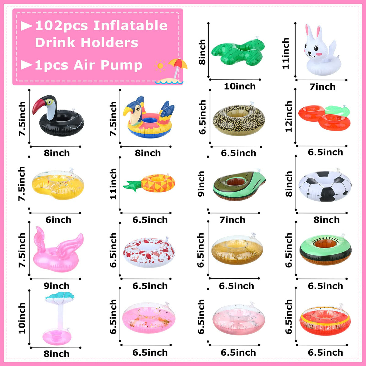 102 Pcs Inflatable Drink Holders with Air Pump G89436