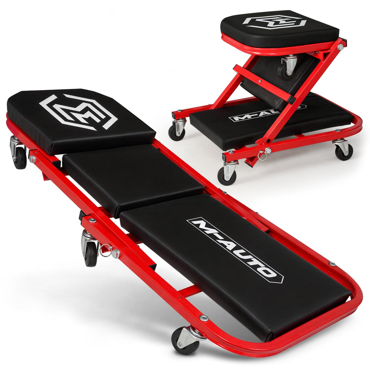 40-Inch Folding Creeper Rolling Seat, 330LBS Capacity with 6 Swivel Casters, Red R6190