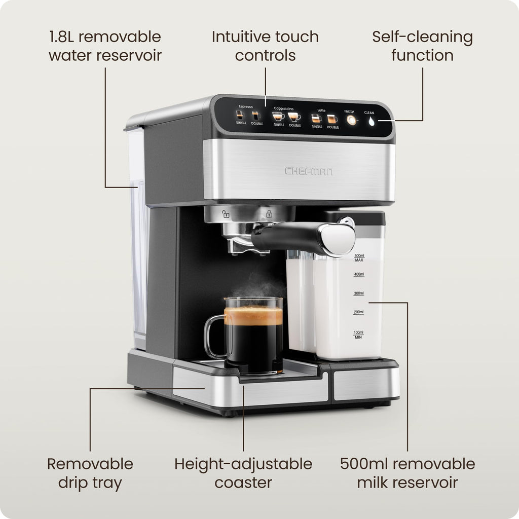 Espresso Machine with Built-In Milk Frother, 1.8 Liter Stainless Steel S4090