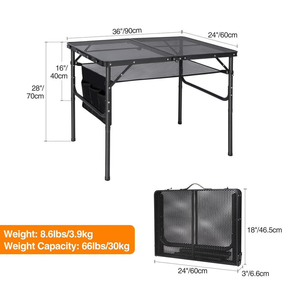 36x24 Aluminum Folding Grill Table with Adjustable Height Legs I96597