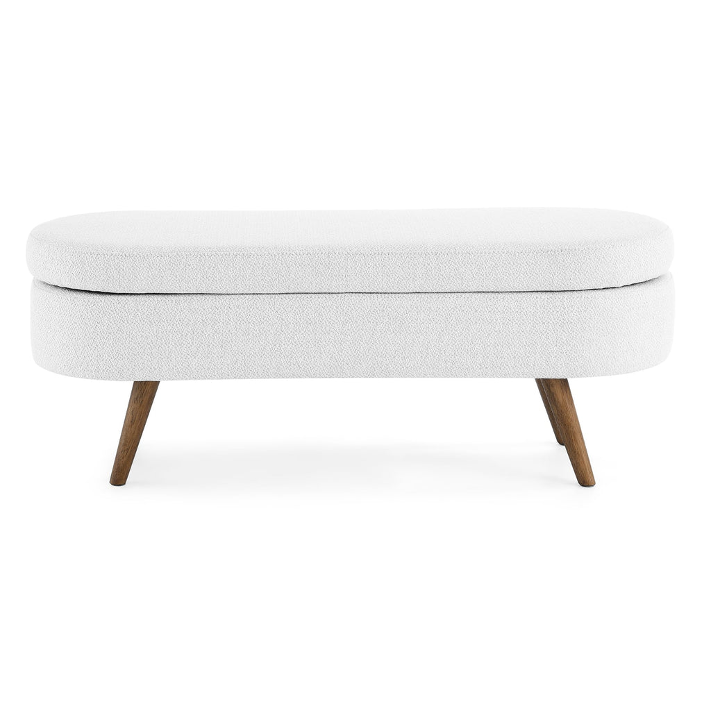 Oval Storage Bench with Rubber Wood Legs, White Y6645