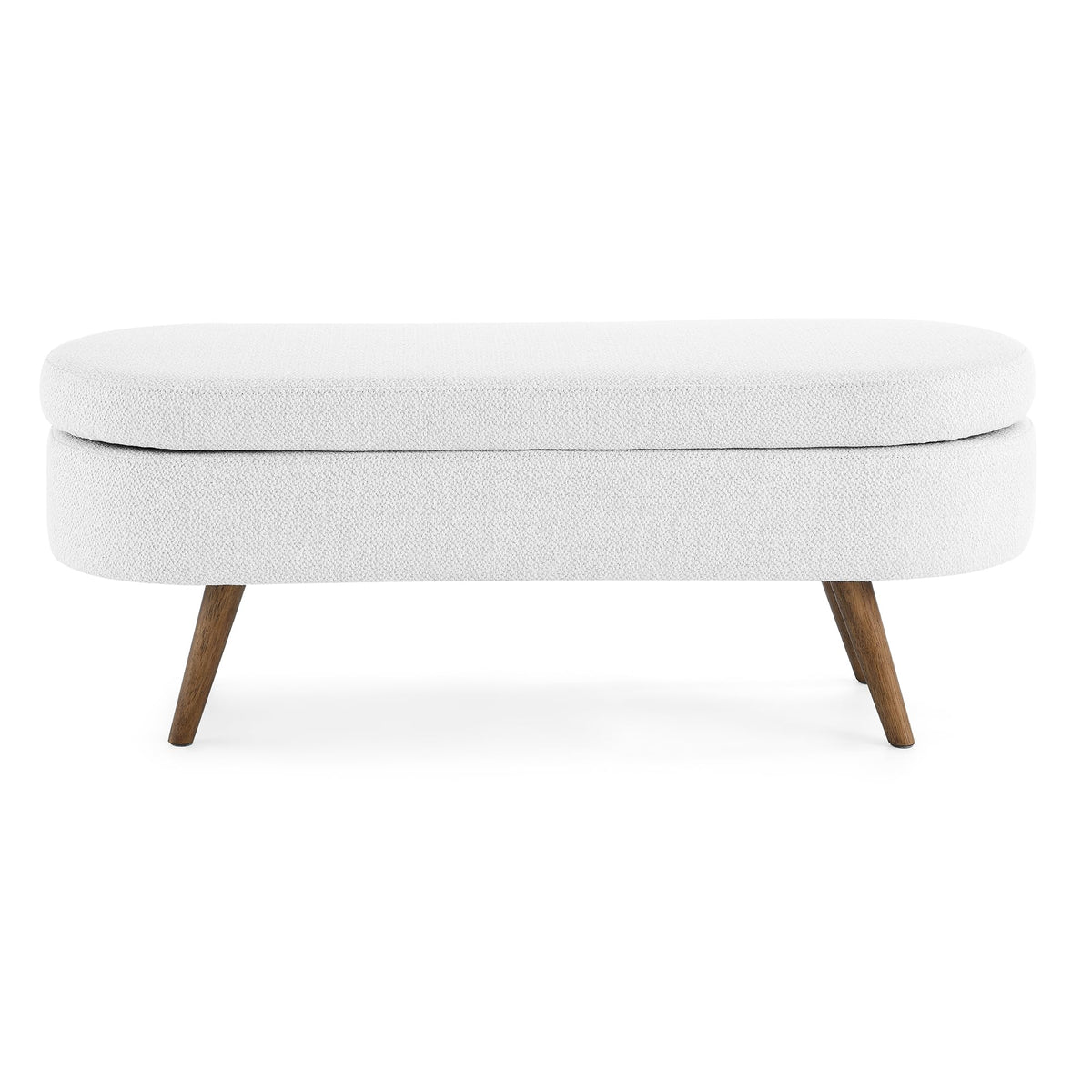 Oval Storage Bench with Rubber Wood Legs, White Y6645