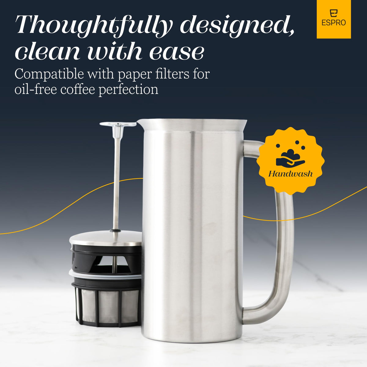 18oz Brushed Stainless Steel French Press E821462