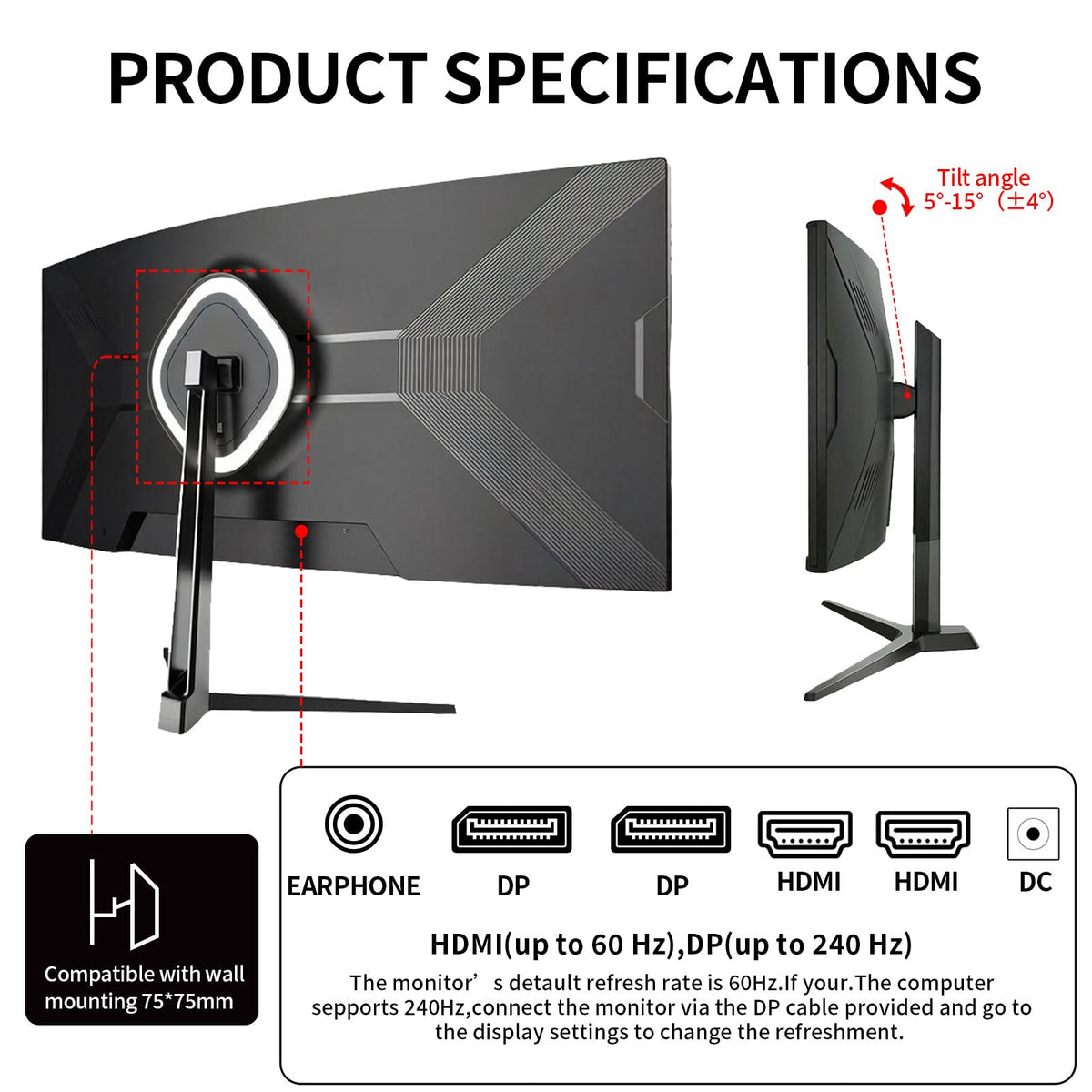 34 Inch Curved Ultrawide Gaming Monitor 240Hz WQHD S358077