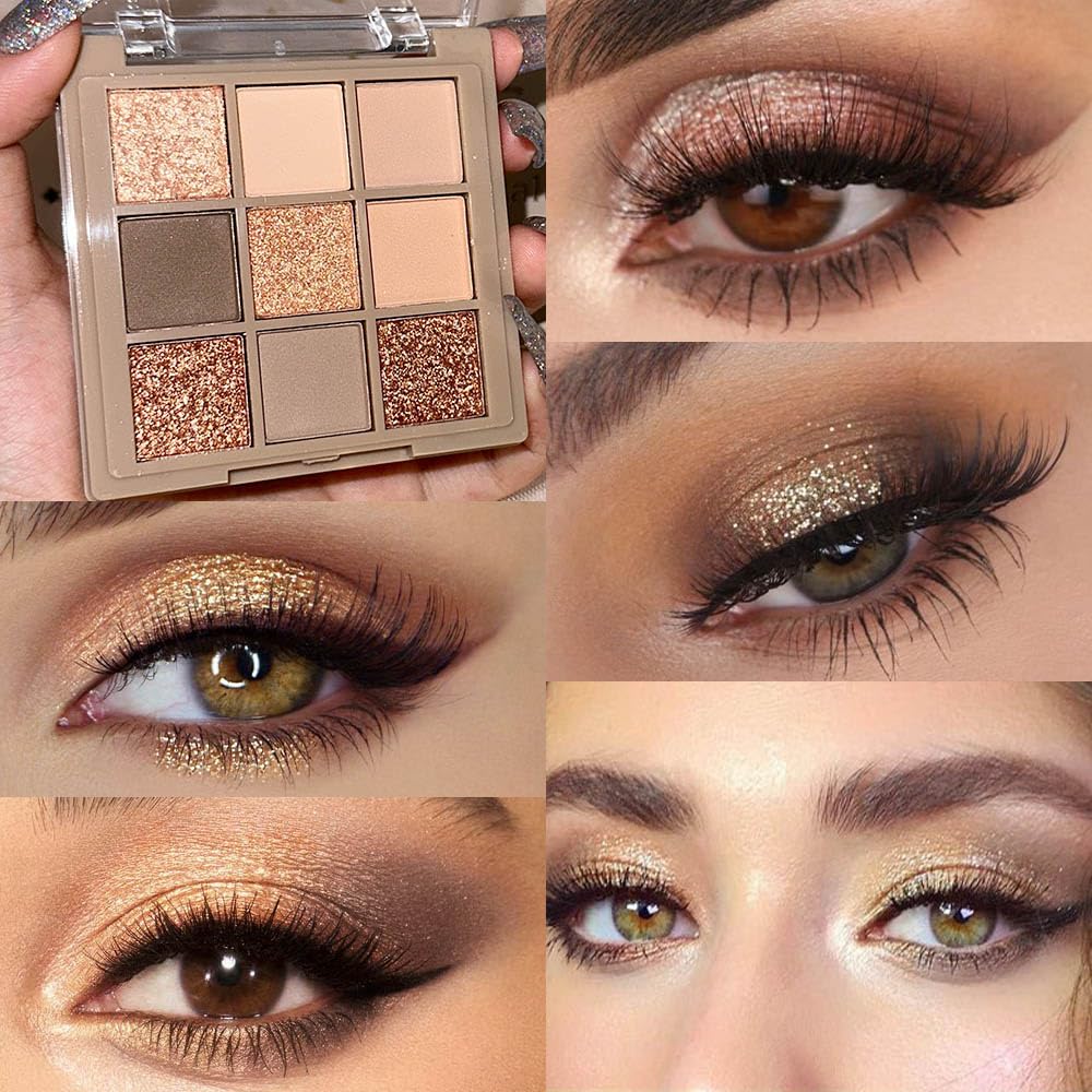 9 Colors Gold Matte Shimmer Vegan Eyeshadow Palette B58854