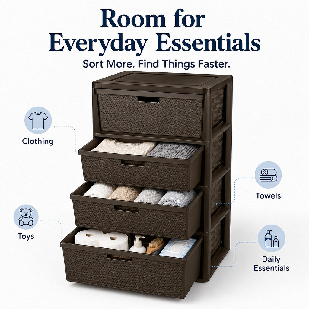 4 Drawer Brown Plastic Storage Tower A973