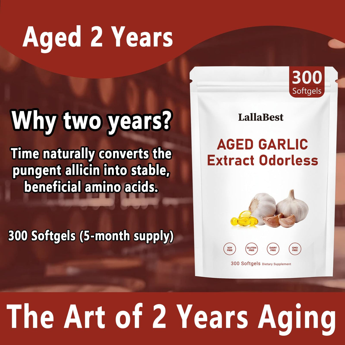 Odorless Aged Garlic Extract Capsules 300 Softgels Q525251