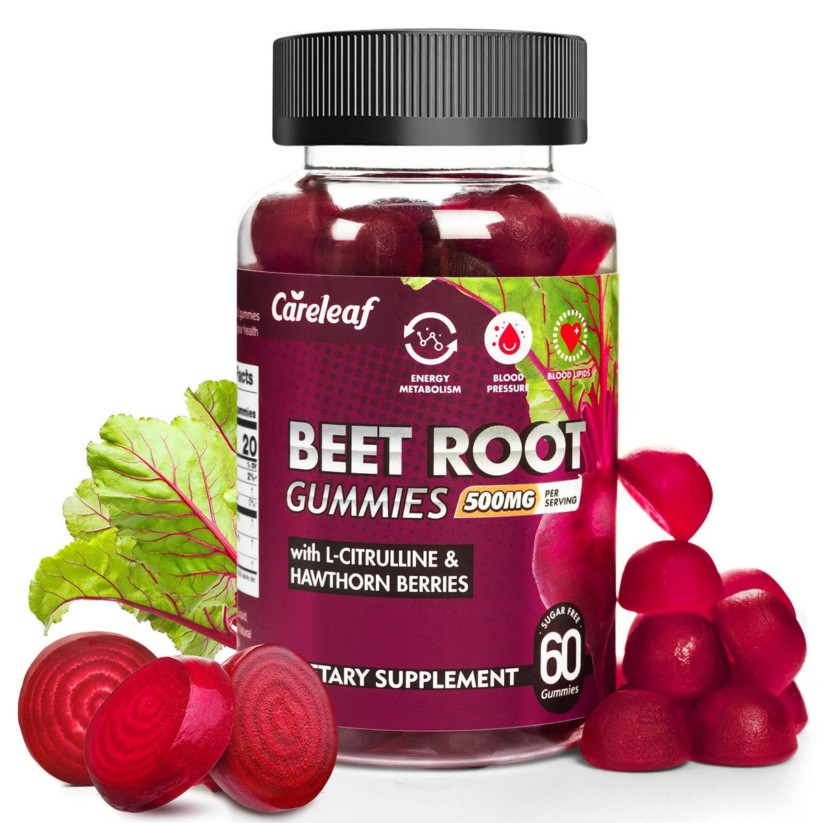 Sugar-Free Vegan Beet Root Gummies with L-Citrulline & Hawthorn Extract, 60 Count K149673