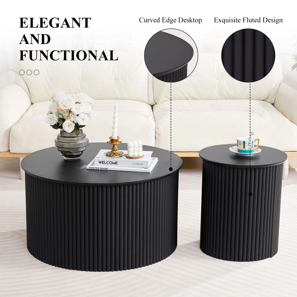 Fluted Round Nesting Coffee Table Set of 2 S974351