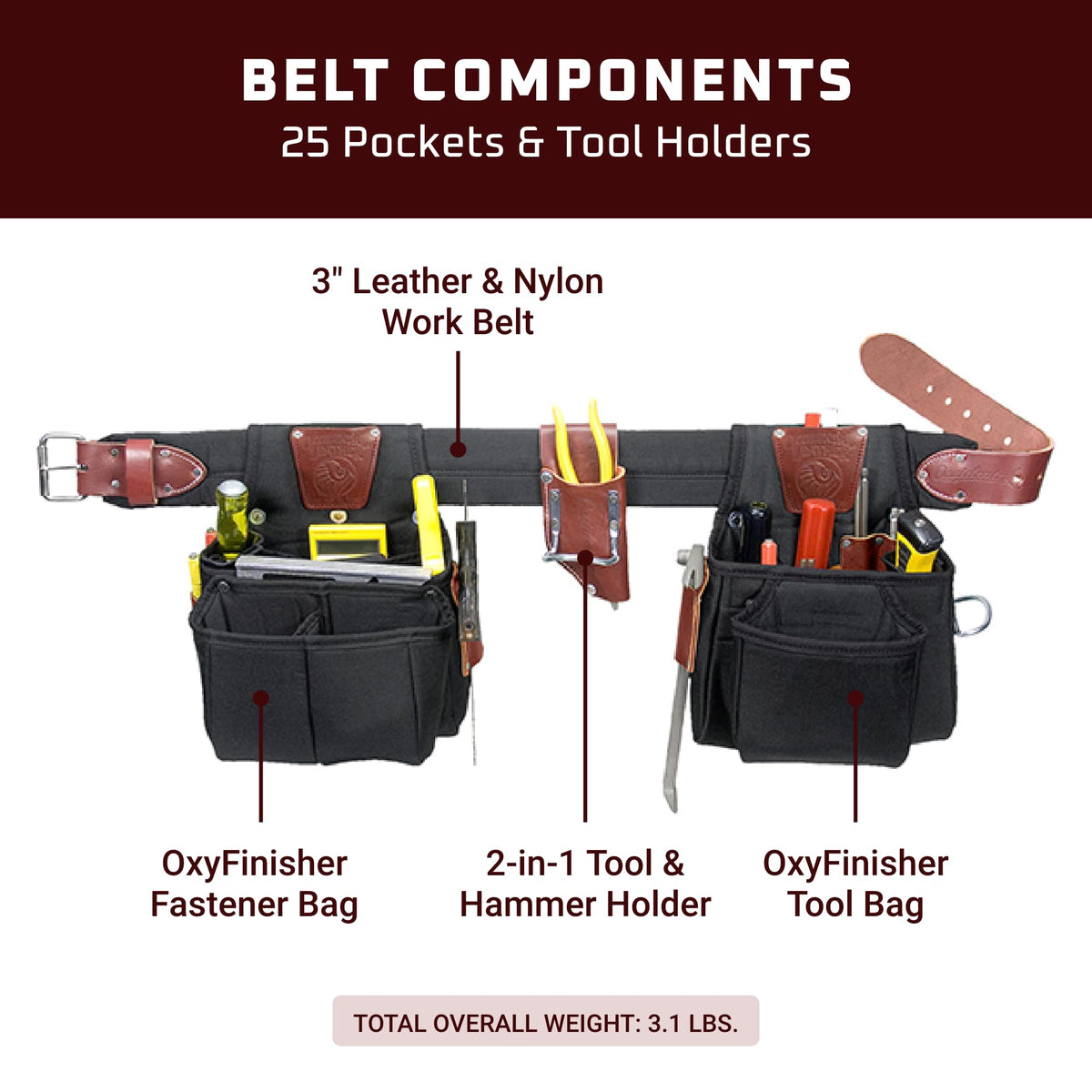 Leather Tool Belt Set with 25 Pockets M3444