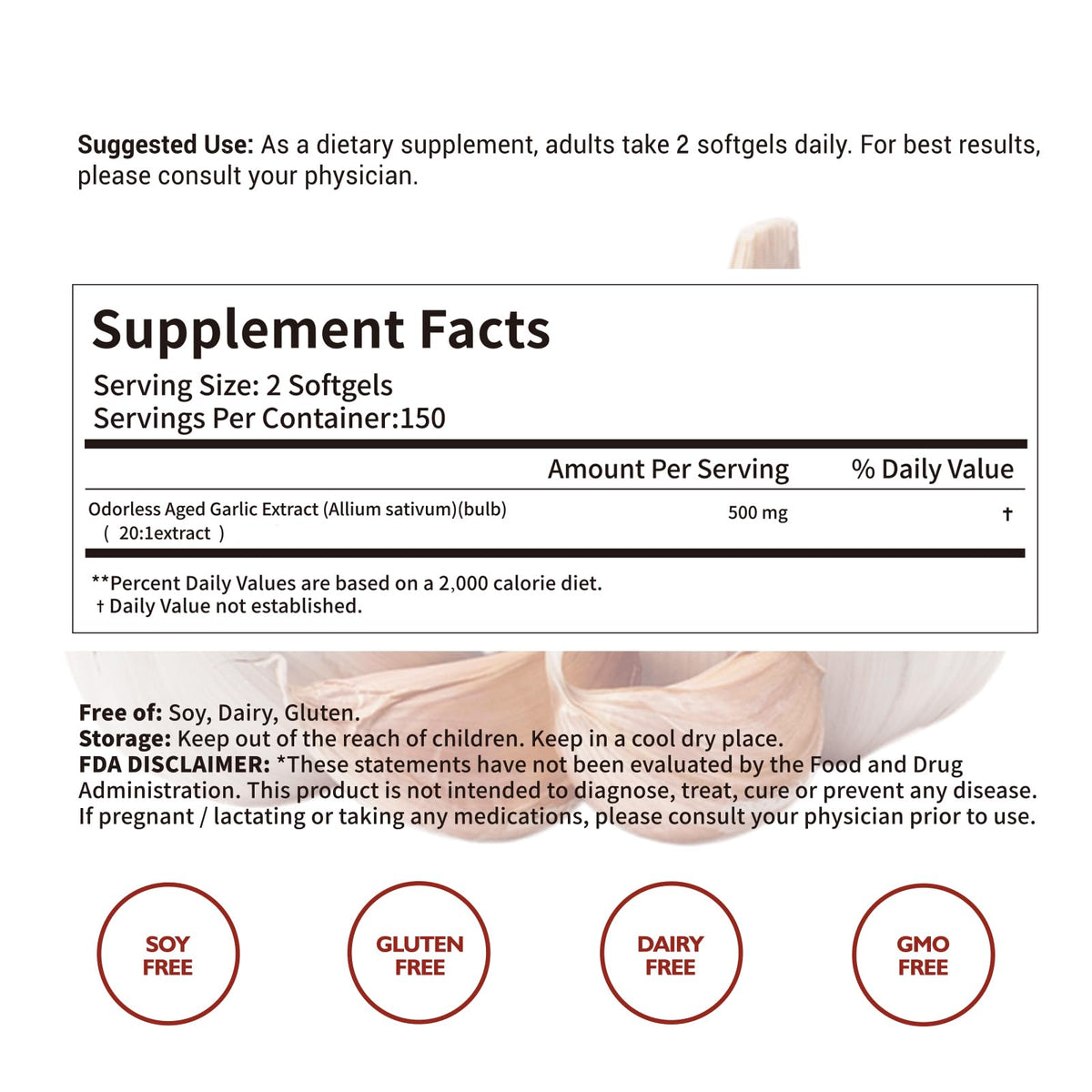 Odorless Aged Garlic Extract Capsules 300 Softgels Q525251